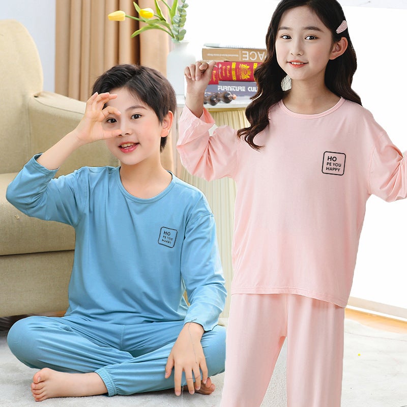 Children's Home Suit Summer Thin Girls' Boys' Middle-aged Children's Two-piece Soft Slide Home Long-sleeved Air-conditioning Suit - Image 5