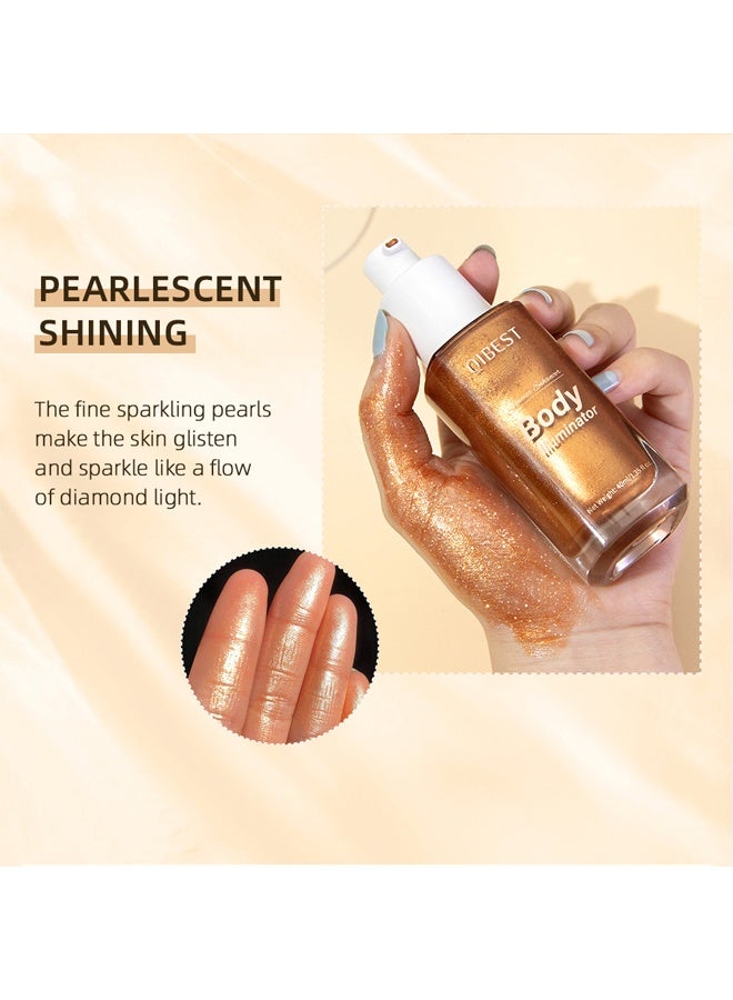 كيو آي بست Body Illuminator-Gold Body Shimmer Lotion Glow Oil Body Luminizer Oil Glow Lotion لتفتيح الجسم زيت الجسم المتلألئ طويل الأمد للجسم والوجه 3 # برونزي ذهبي - Image 4