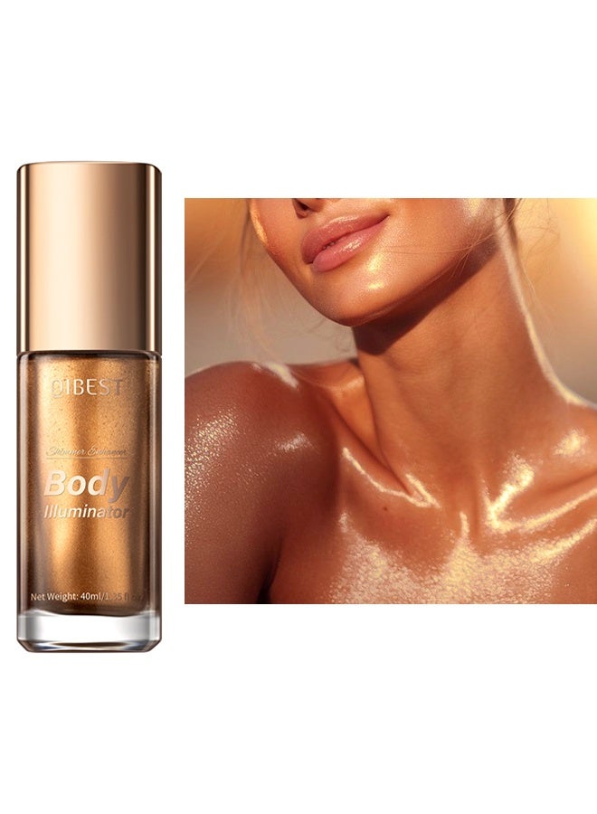 كيو آي بست Body Illuminator-Gold Body Shimmer Lotion Glow Oil Body Luminizer Oil Glow Lotion لتفتيح الجسم زيت الجسم المتلألئ طويل الأمد للجسم والوجه 3 # برونزي ذهبي - Image 2