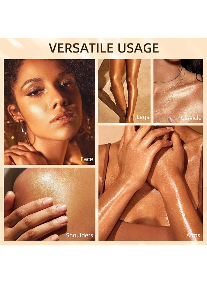 كيو آي بست Body Illuminator-Gold Body Shimmer Lotion Glow Oil Body Luminizer Oil Glow Lotion لتفتيح الجسم زيت الجسم المتلألئ طويل الأمد للجسم والوجه 3 # برونزي ذهبي - Image 3