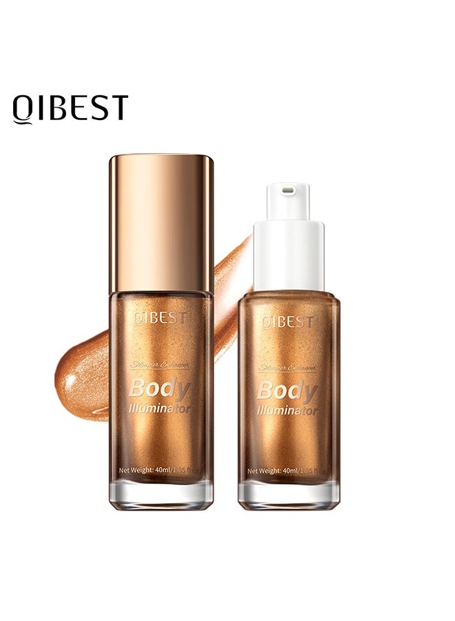 كيو آي بست Body Illuminator-Gold Body Shimmer Lotion Glow Oil Body Luminizer Oil Glow Lotion لتفتيح الجسم زيت الجسم المتلألئ طويل الأمد للجسم والوجه 3 # برونزي ذهبي - Image 1