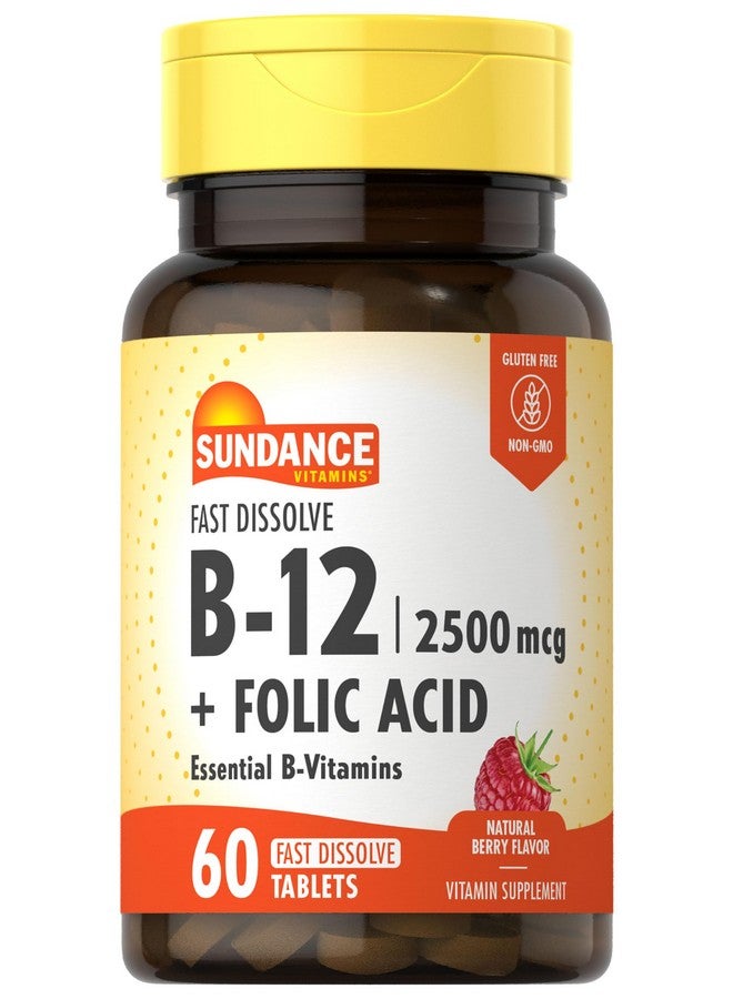 Sundance Fast Dissolve Vitamin B-12 | with Folic Acid | 2500mcg | 60 Count | Natural Berry Flavor | Vegetarian, Non-GMO, and Gluten Free Supplement