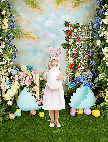 Qian 5x7ft Spring Easter Backdrops for Photography Rabbit Colorful Eggs Flower Wooden Wall Grass Backdrop Baby Shower Photo Background Kids Newborn Birthday Party Banner Decorations Studio Booth Props - Image 5