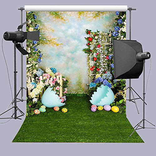 Qian 5x7ft Spring Easter Backdrops for Photography Rabbit Colorful Eggs Flower Wooden Wall Grass Backdrop Baby Shower Photo Background Kids Newborn Birthday Party Banner Decorations Studio Booth Props - Image 4