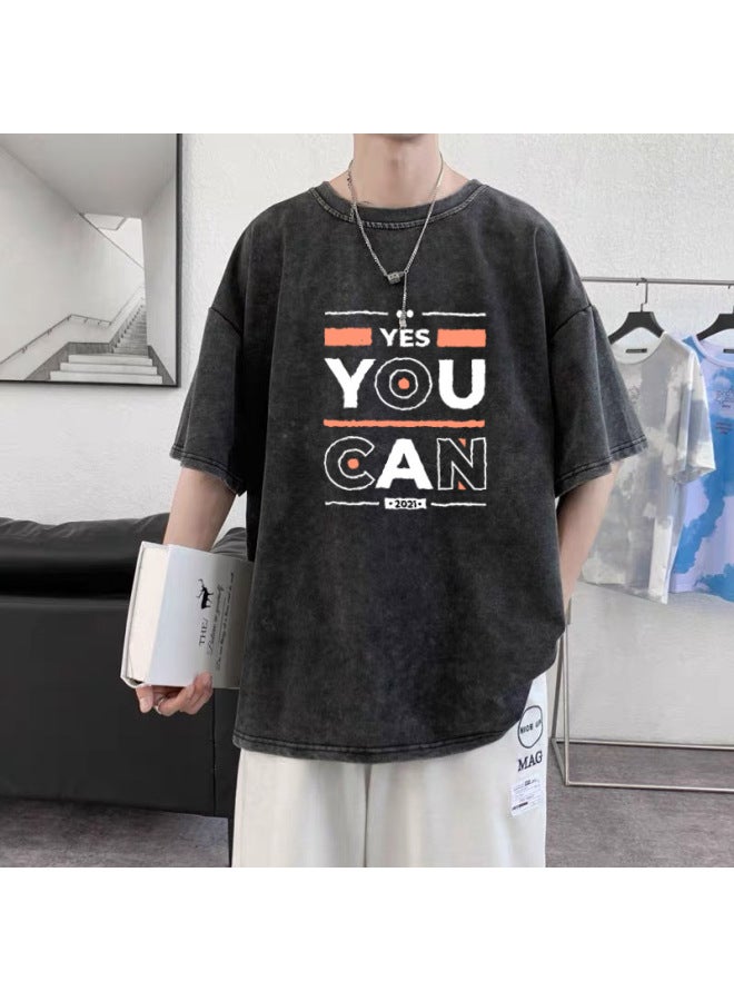 Loose Oversized 300-pound Printed Vintage T-shirt For Men, Summer Loose Short-sleeve Trendy Street Style 3d Printed T-shirt