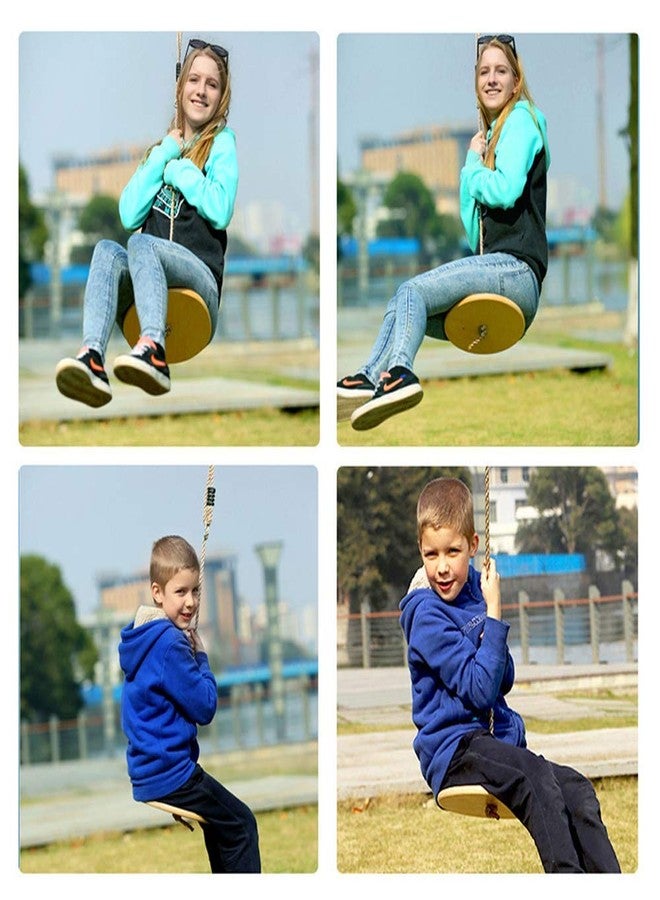 Topwon Wood Round Swing Outdoor Disc Tree Swing Outdoors High Strength Load-Bearing Wooden disc Swing Round Swing Swing Seat with Adjustable - Image 3