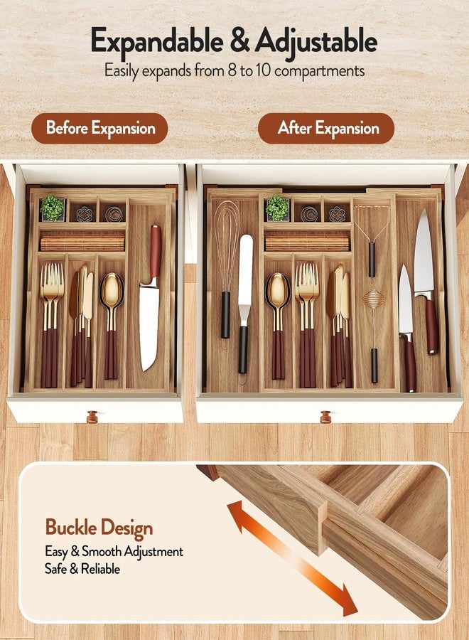 Orimade Oak Expandable Silverware Drawer Organizer, Adjustable Kitchen Utensil Holder & Cutlery Tray Drawer Dividers for Flatware (10 Slot), Large - Image 5