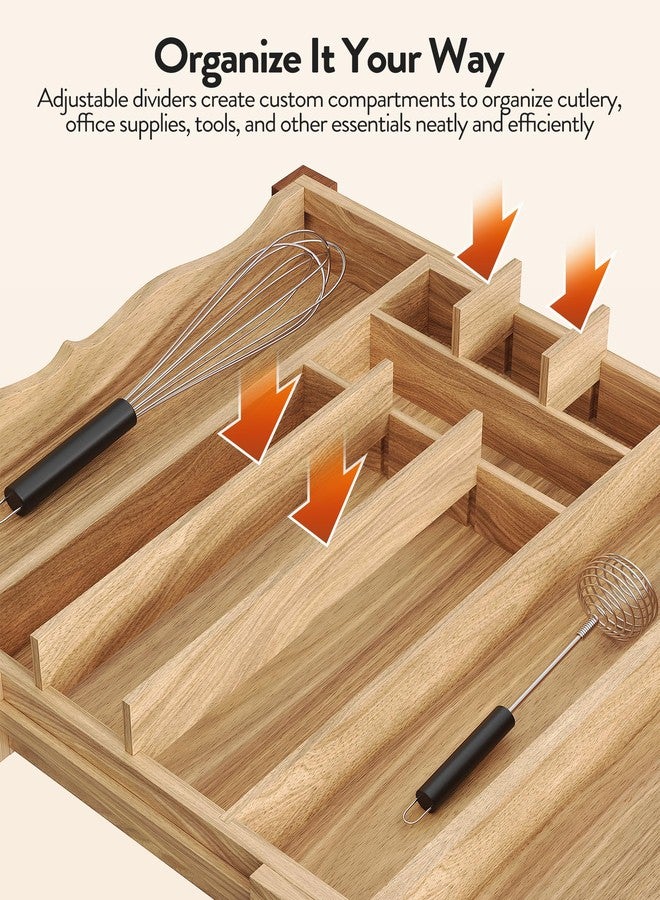 Orimade Oak Expandable Silverware Drawer Organizer, Adjustable Kitchen Utensil Holder & Cutlery Tray Drawer Dividers for Flatware (10 Slot), Large - Image 3