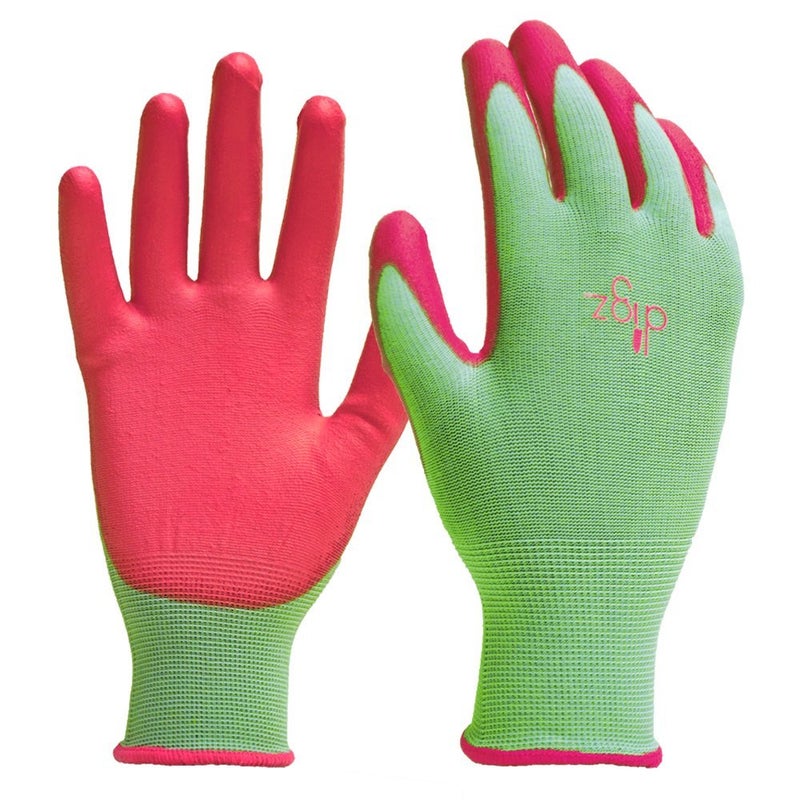 DIGZ 7697 Stretch Knit Women's Gardening Gloves, Work Gloves with Polyurethane Coating, Green/Pink, Large - Image 3