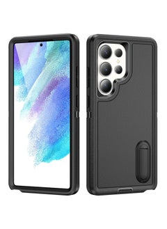 Zaboon For Samsung Galaxy S25 Ultra 5G Rugged PC Hybrid Silicone Phone Case with Holder(Black) 