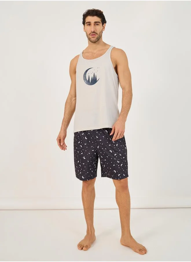 ستايلي Moon Graphic Print Tank & Shorts Set