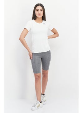 Adidas Women Regular Fit Short Sleeve Brand Logo Top, Cream  - Image 3