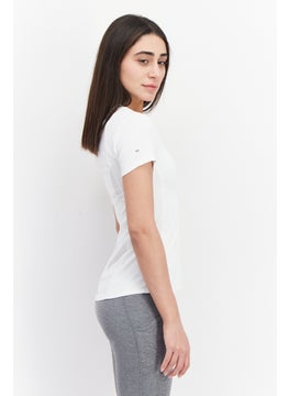 Adidas Women Regular Fit Short Sleeve Brand Logo Top, Cream  - Image 2