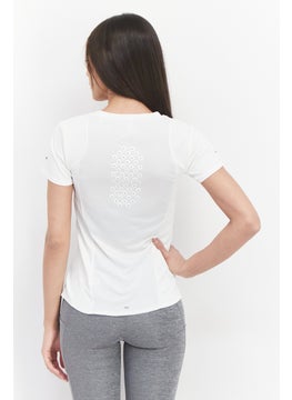 Adidas Women Regular Fit Short Sleeve Brand Logo Top, Cream  - Image 4