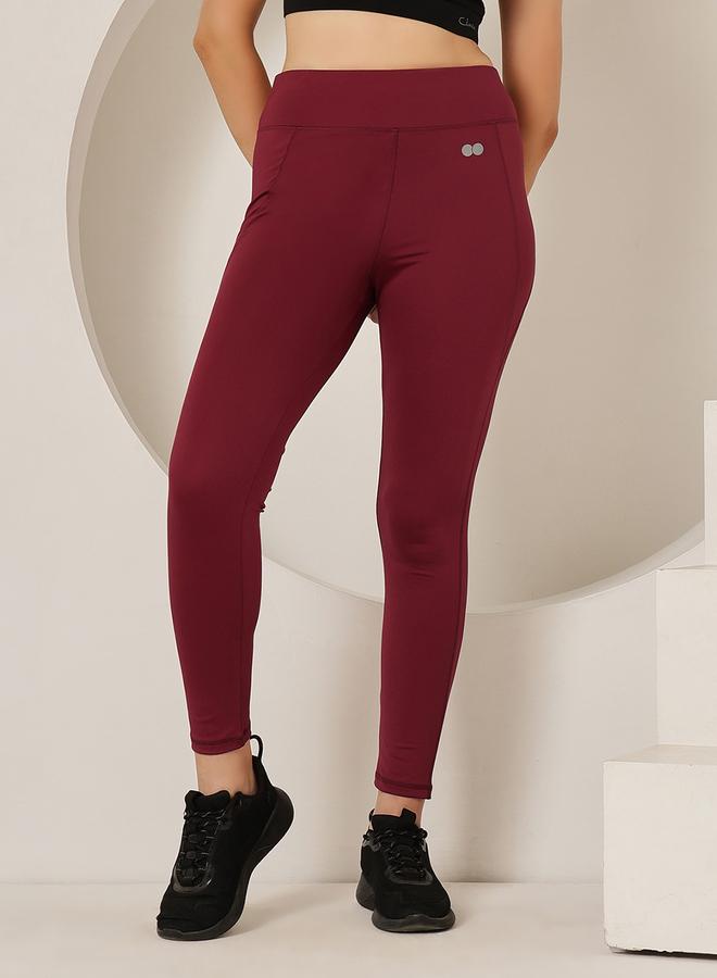 Clovia Maroon Active Tights with Side Pocket - Image 3