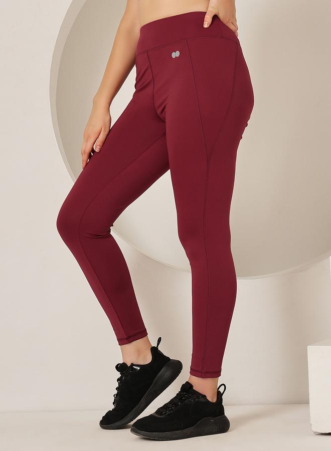 Clovia Maroon Active Tights with Side Pocket - Image 4