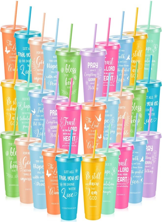 Uiifan 30 Pcs Christian Gifts Cups Bulk for Women, 24oz Bible Verse Christian Tumblers with Lids and Straw, Religious Church Gifts for Mother's Day (Soft Color,Bible) - Image 1
