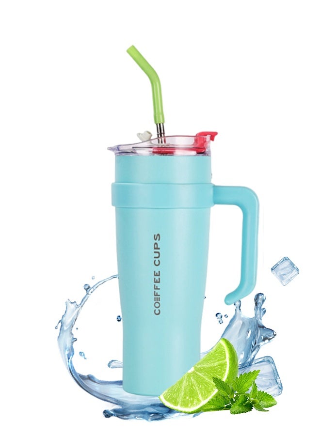 Tumbler 1200ml With Handle and Straw Lid Insulated 40 oz Reusable Stainless Steel Vacuum Insulated Water Bottles Travel Mug Iced Coffee Cup for Hot and Cold Beverages - Image 2