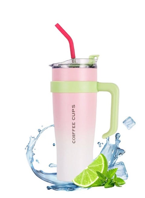 Tumbler 1200ml With Handle and Straw Lid Insulated 40 oz Reusable Stainless Steel Vacuum Insulated Water Bottles Travel Mug Iced Coffee Cup for Hot and Cold Beverages