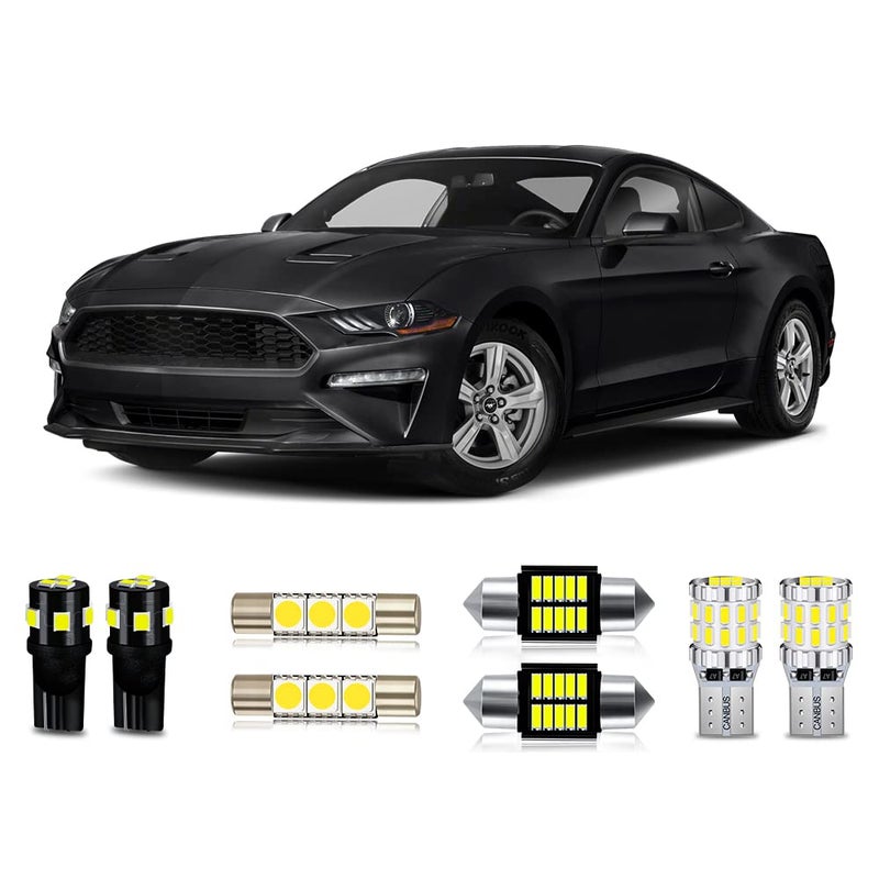 MEALAM White LED Bulbs Package Kit Compatible with 2015 2016 2017 2018 2019 Ford Mustang Interior Map Vanity Mirror Light  Install Tool 8 Piece