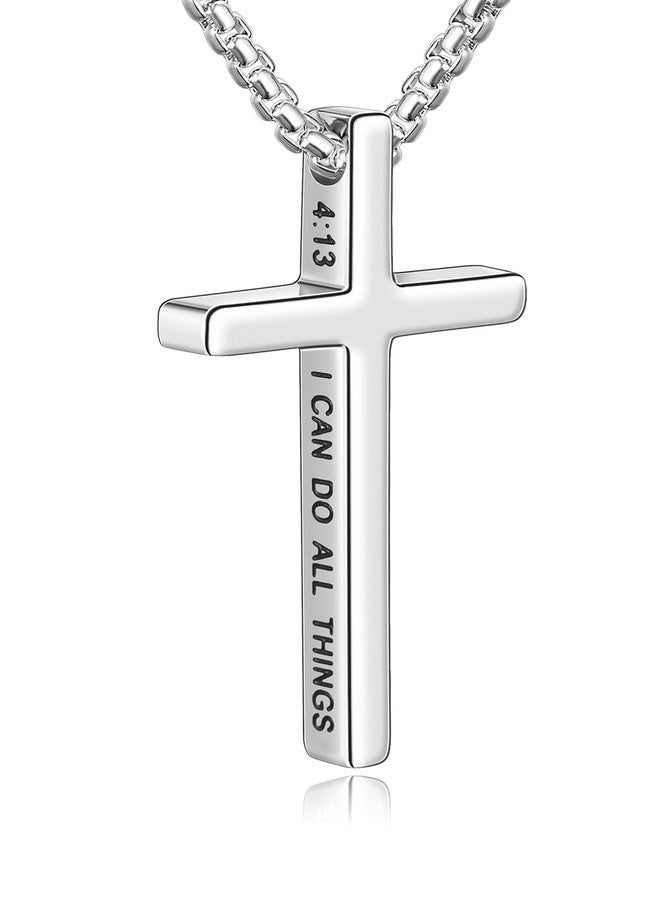 Fiusem قلادة صليب فيوسيم للرجال، سلسلة صليب بآية ملهمة من الكتاب المقدس للرجال، قلادة صندوقية من الفولاذ المقاوم للصدأ، 22 بوصة، من الفولاذ المقاوم للصدأ، بدون أحجار كريمة - Image 1