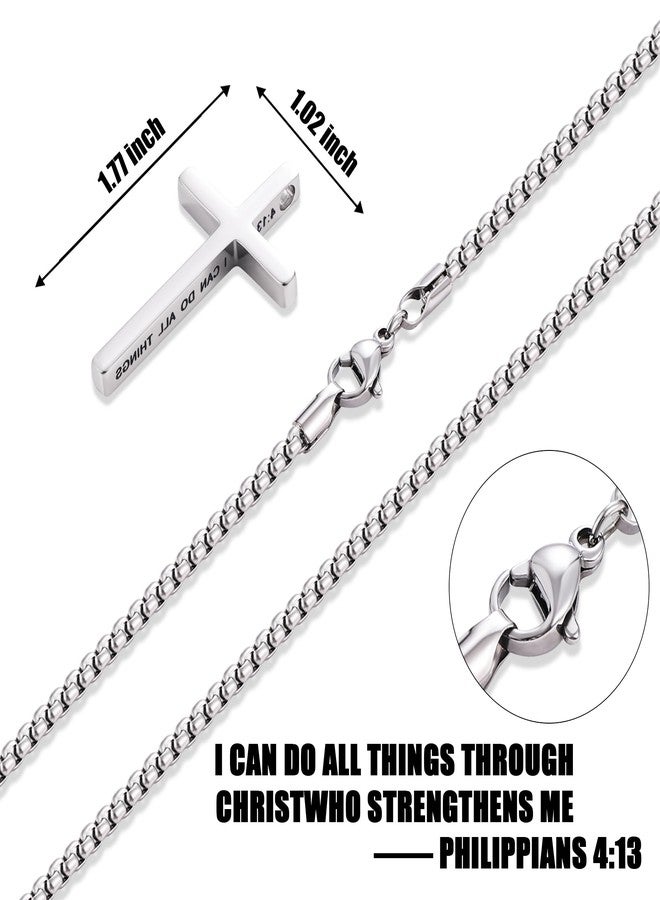 Fiusem قلادة صليب فيوسيم للرجال، سلسلة صليب بآية ملهمة من الكتاب المقدس للرجال، قلادة صندوقية من الفولاذ المقاوم للصدأ، 22 بوصة، من الفولاذ المقاوم للصدأ، بدون أحجار كريمة - Image 4