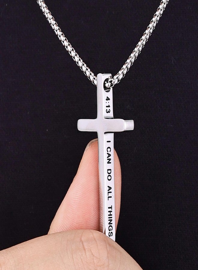 Fiusem قلادة صليب فيوسيم للرجال، سلسلة صليب بآية ملهمة من الكتاب المقدس للرجال، قلادة صندوقية من الفولاذ المقاوم للصدأ، 22 بوصة، من الفولاذ المقاوم للصدأ، بدون أحجار كريمة - Image 3