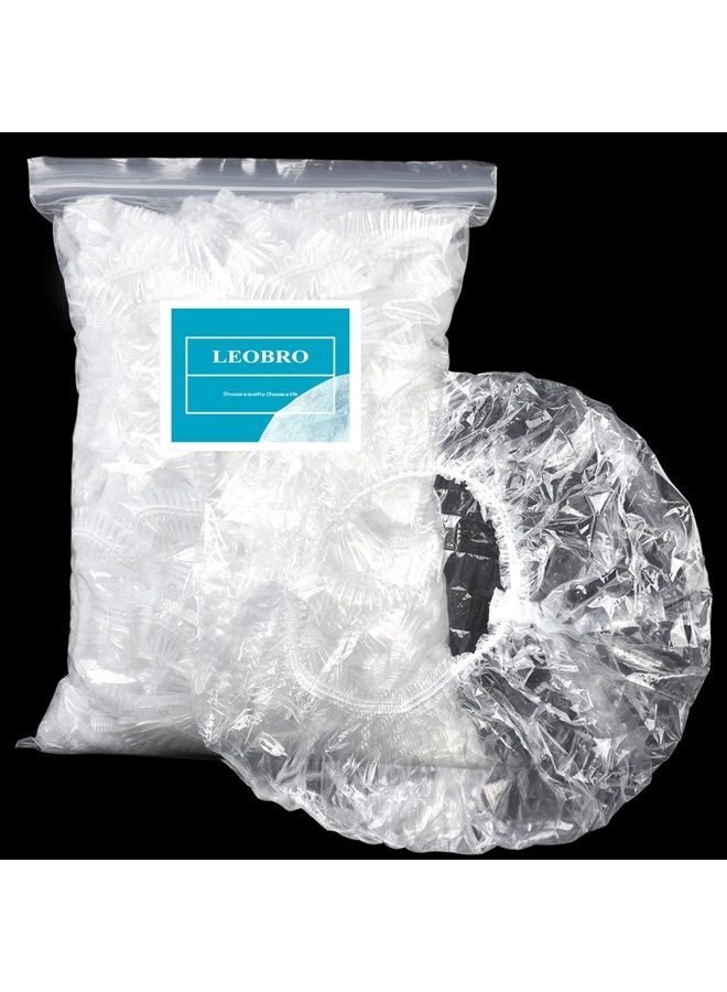 LEOBRO Large Disposable Shower Caps, 100PCS Fit Nicely Clear Plastic Hair Caps, Thick Waterproof Plastic Shower Caps for Women, LEOBRO Compact Bath Caps Plastic Cap for Hair Treatment, Travel Hotel Spa Salon - Image 1