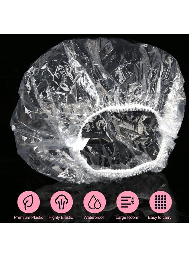 LEOBRO Large Disposable Shower Caps, 100PCS Fit Nicely Clear Plastic Hair Caps, Thick Waterproof Plastic Shower Caps for Women, LEOBRO Compact Bath Caps Plastic Cap for Hair Treatment, Travel Hotel Spa Salon - Image 4