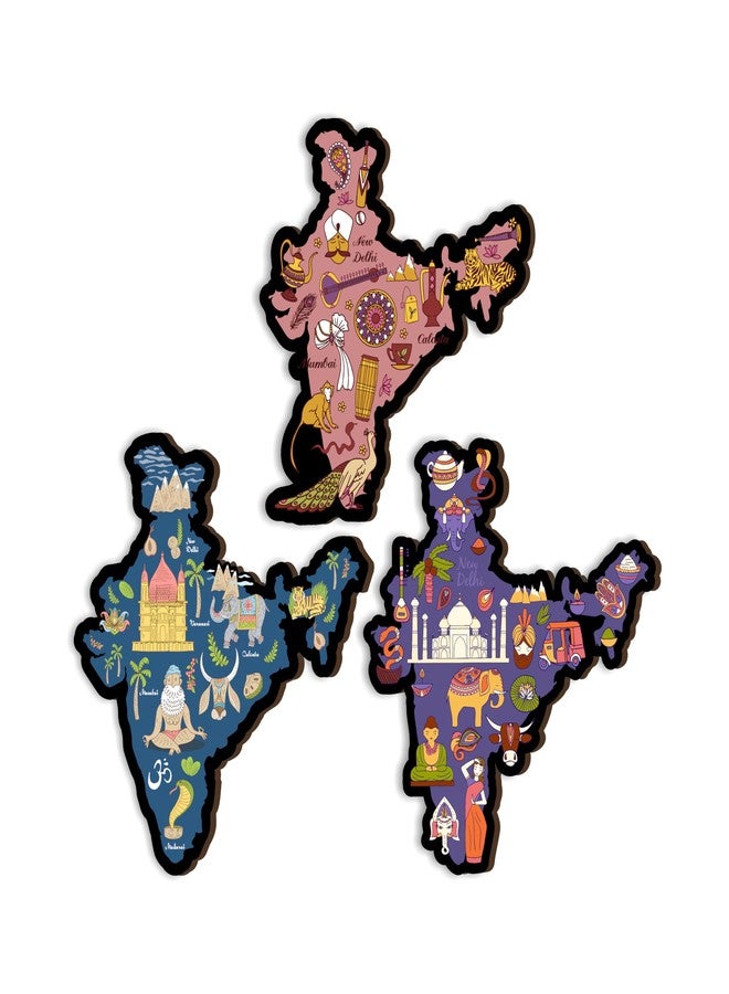 Giftplease Traditional India Maps Fridge Magnets- Set of 3 | Travel Souvenir | Refrigerator Magnet | Gifts | Decorative Items for Kitchen Fridge Magnets Set | Multicolor (FM_80) - Image 1
