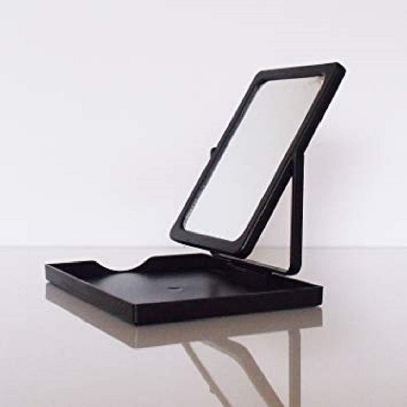 Mary Kay New Black Foldable Travel Mirror with Stand & Vinyl Zippered Bag Case
