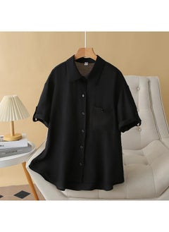 F8 Plus Size Women's Summer New Chubby Girl Loose Slimming All-match Casual Peach Blossom Wrinkle Shirt Short-sleeved 2836