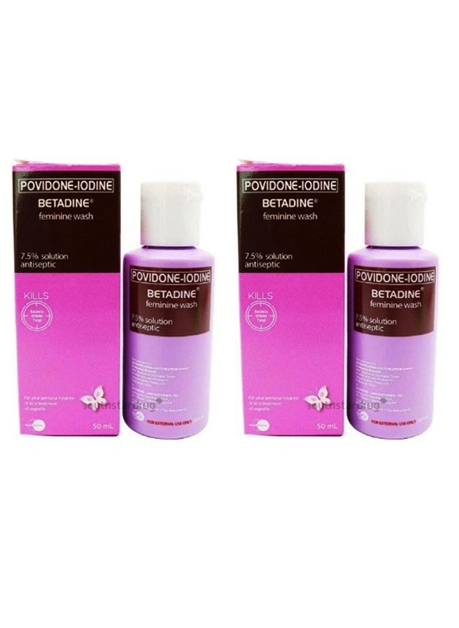 BETADINE 2 Pieces Of Povidone- Iodine  Feminine Wash  7.5% Solution Antiseptic 2X50ml 