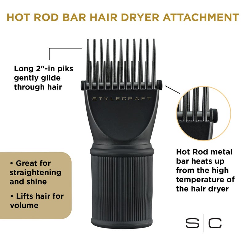 StyleCraft Hair Dryer Attachment Hair Pik with Hot Rod, Helps Straighten and Dry, Size 1.55-2 Inch Dryer Nozzles - Image 3