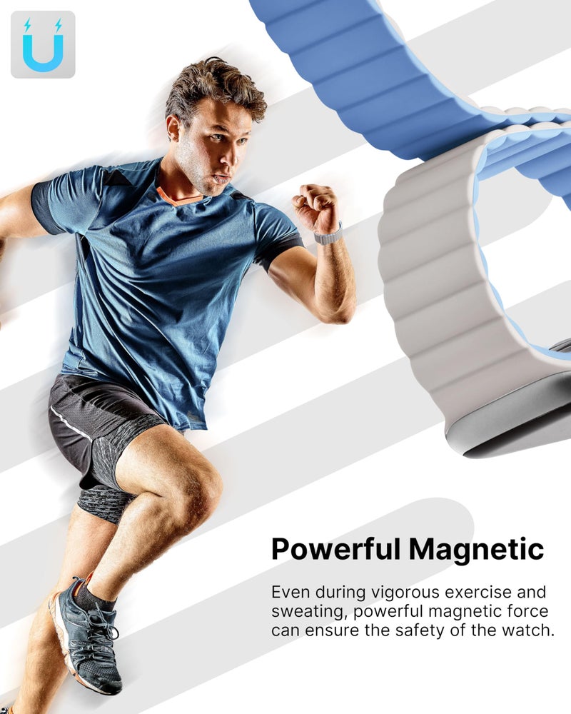 Fullmosa Soft Silicone Magnetic Bands Compatible with Apple Watch Strap 41mm 40mm 38mm 42mm(Series 10 11), Sport Band for iWatch SE3 SE2 SE Series 11 10 9 8 7 6 5 4 3 2 1,lvory/Mist Blue [NO Watch] - Image 2