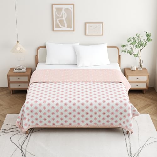 DE CAMA Cotton Double Bed Dohar | Hand Block Printed Summer AC Blanket (90 x 100 Inch)| Mulmul Fabric 150 GSM | Soft & Lightweight Comforter for All Seasons | Reversible Design - Pastel - Image 3