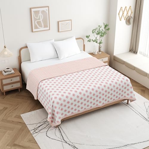 DE CAMA Cotton Double Bed Dohar | Hand Block Printed Summer AC Blanket (90 x 100 Inch)| Mulmul Fabric 150 GSM | Soft & Lightweight Comforter for All Seasons | Reversible Design - Pastel - Image 2