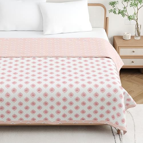 DE CAMA Cotton Double Bed Dohar | Hand Block Printed Summer AC Blanket (90 x 100 Inch)| Mulmul Fabric 150 GSM | Soft & Lightweight Comforter for All Seasons | Reversible Design - Pastel - Image 1