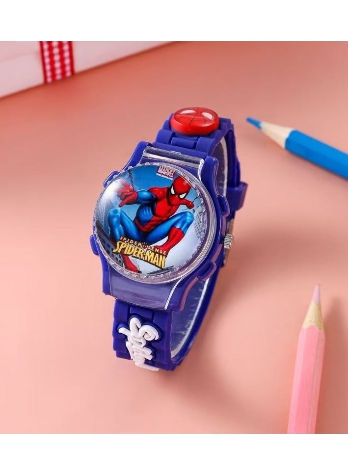 مارفل Blue Spiderman Cartoon Flip Cover Children's Watch (The Cover Can Turn) - Image 2