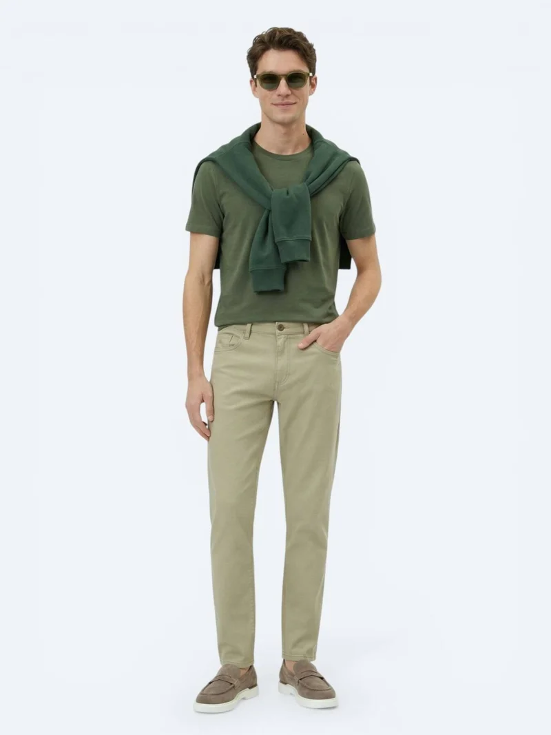 Kip Green Plain Crew Neck Cotton Blended T-Shirt