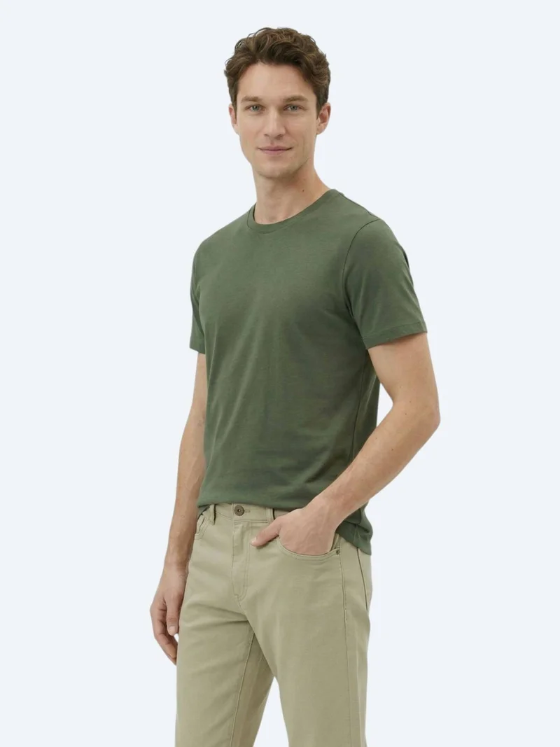 Kip Green Plain Crew Neck Cotton Blended T-Shirt