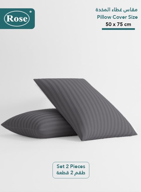 Rose Luxurious Stripe Pillow Covers Set with Envelop Closure Design, Pillowcases 2-Pieces Set, Soft & Cozy Microfiber Breathable and Cooling, Standard Size 50×75 cm, Grey