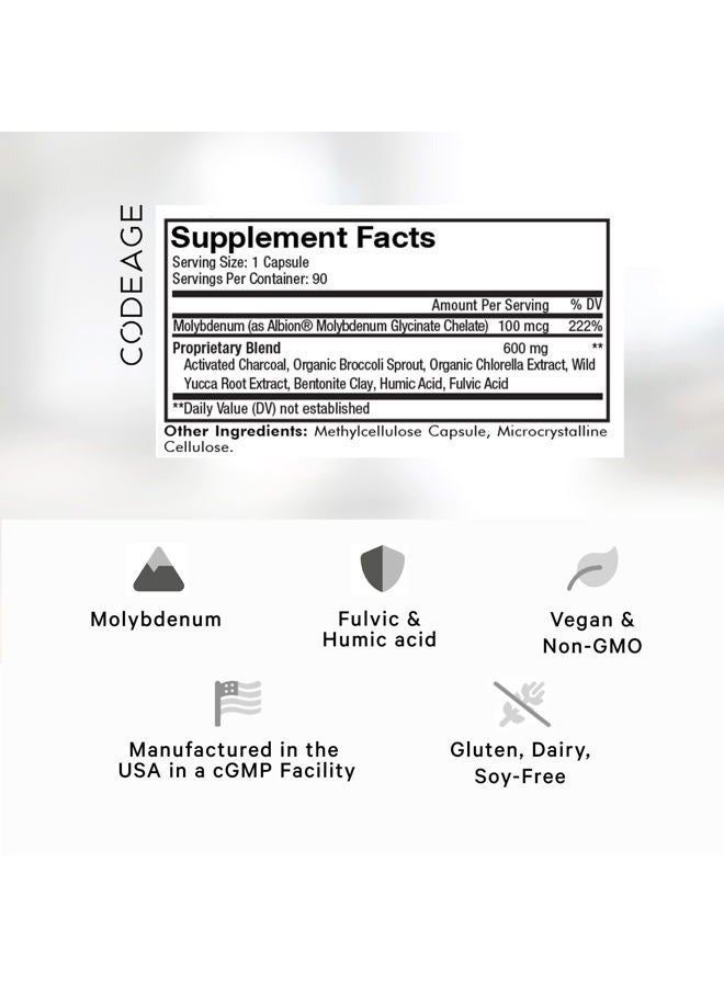 Codeage Binder + Systemic Binder Supplement - Activated Charcoal Pills, Bentonite Clay Mineral Powder, Fulvic & Humic Acids, Molybdenum, Carbon Forms - 90 Capsules - Image 2