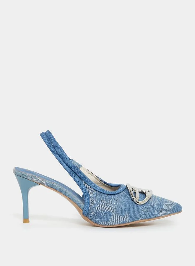 Styli Metal Accent Denim Slingback Heel Pump