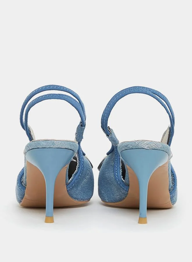 Styli Metal Accent Denim Slingback Heel Pump