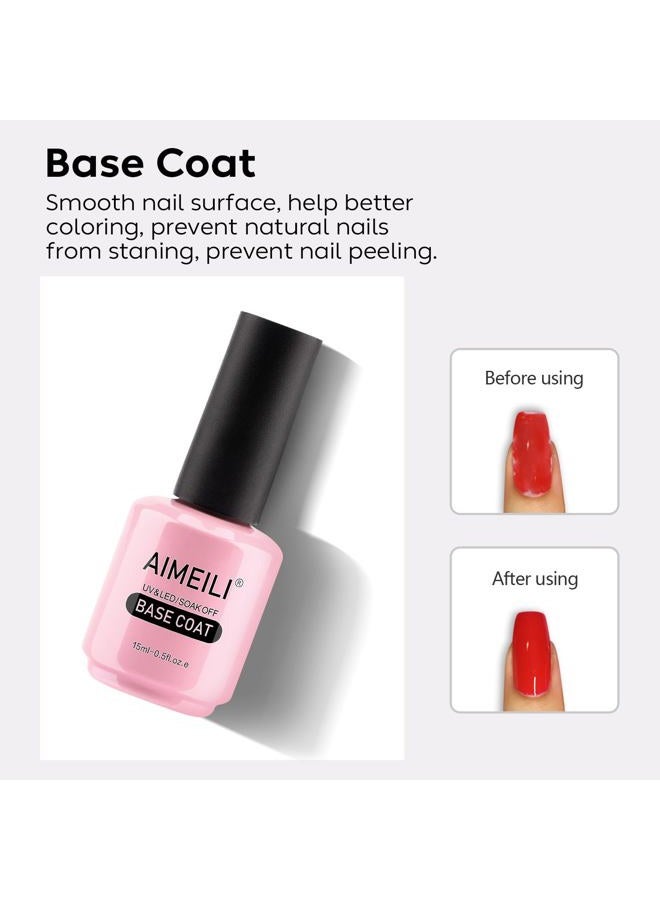 AIMEILI Soak Off Long Lasting Hema-Free U V LED Gel Nail Polish Cruelty Free Vegan Shine Finish No Wipe Top and Base Coat Set - 2 x 15ml - Image 3