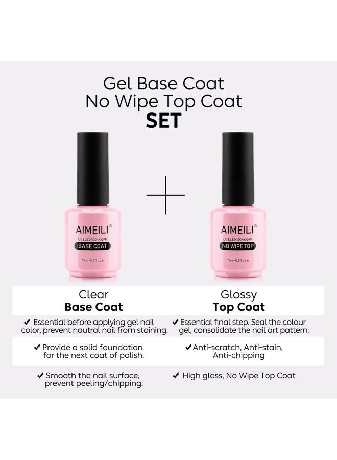 AIMEILI Soak Off Long Lasting Hema-Free U V LED Gel Nail Polish Cruelty Free Vegan Shine Finish No Wipe Top and Base Coat Set - 2 x 15ml - Image 2