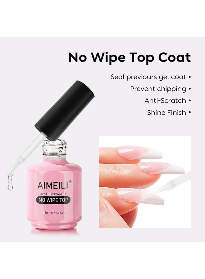AIMEILI Soak Off Long Lasting Hema-Free U V LED Gel Nail Polish Cruelty Free Vegan Shine Finish No Wipe Top and Base Coat Set - 2 x 15ml - Image 4