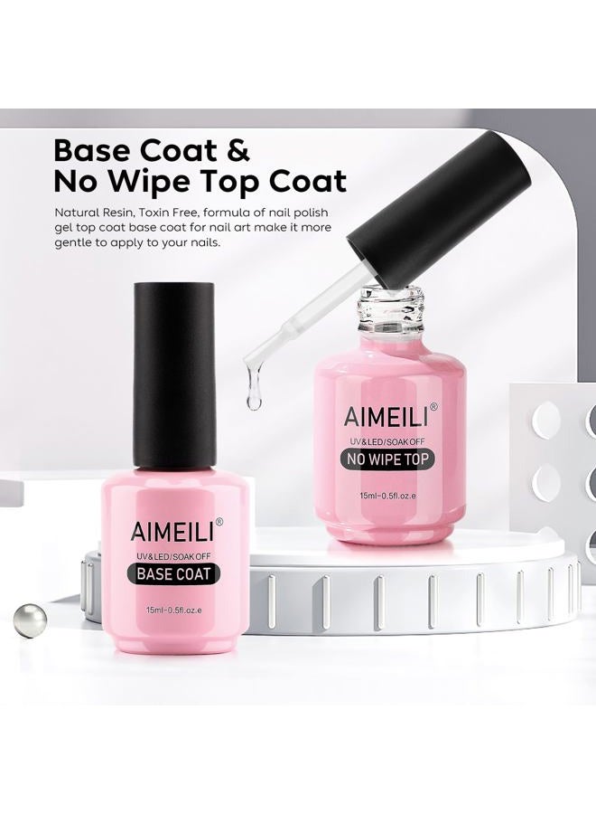 AIMEILI Soak Off Long Lasting Hema-Free U V LED Gel Nail Polish Cruelty Free Vegan Shine Finish No Wipe Top and Base Coat Set - 2 x 15ml - Image 5