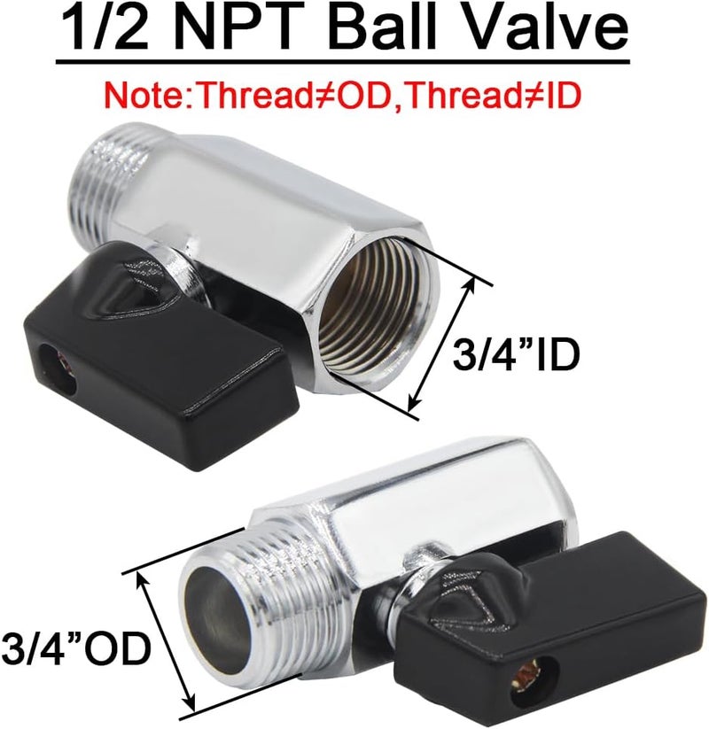 Joywayus صمام إغلاق Joywayus 2PCS صمام كروي نحاسي 1/2" NPT ذكر x 1/2" NPT أنثى بتشطيب كروم مصقول - Image 2